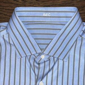 J. HILBURN Custom Carolina Blue Stripe LS Dress Business Down Shirt Slim Tall